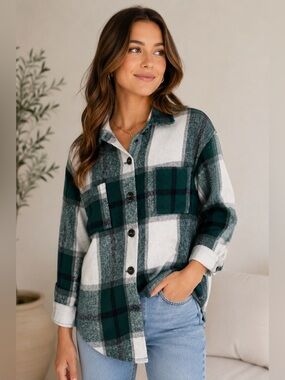 Green Plaid Shacket | Button Front | Size S